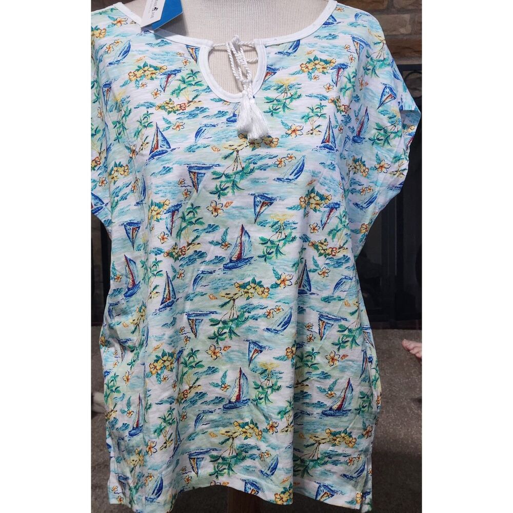 Caribbean Joe Island supply co. nautical sailboat and floral print top Large